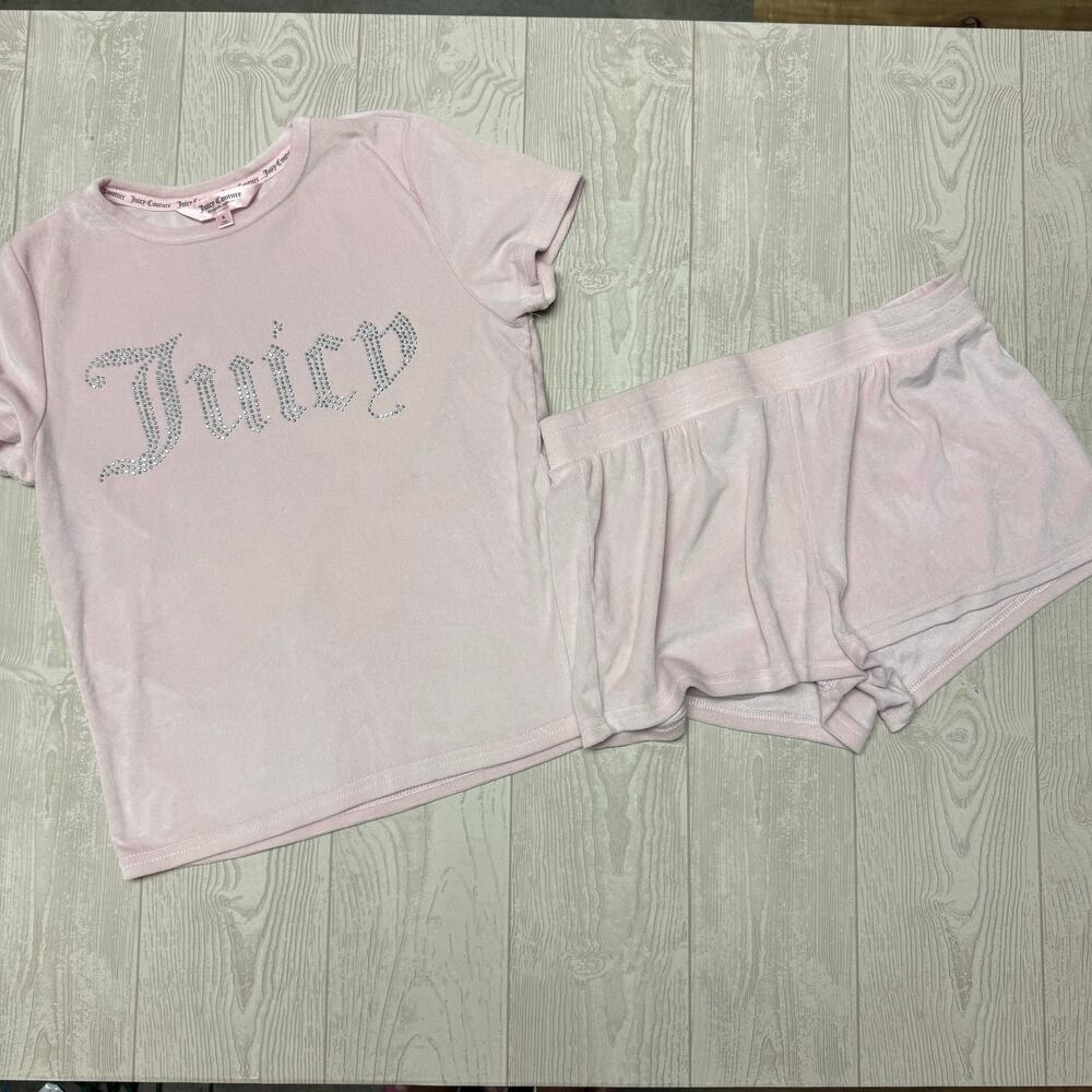 Juicy Couture Women's Small Pink Velour Rhinestone Pajamas Y2K